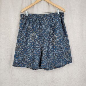 Silk Blue Patterned Elastic Waist Boxer Style Casual Shorts